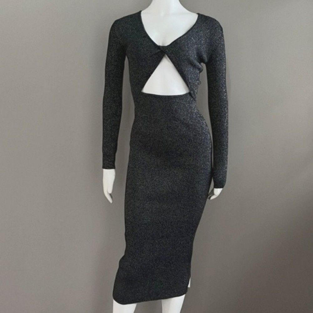 NWT House of Harlow 1960 Gray Metallic Maxi Sweater Dress
